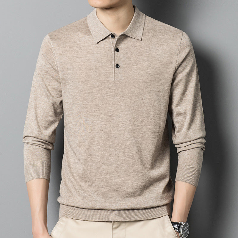 Long-sleeved casual lapel all-match thin POLO sweater