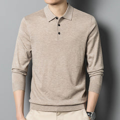 Long-sleeved casual lapel all-match thin POLO sweater