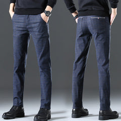 Men's Plaid Cotton and Linen Stretch Casual Trousers