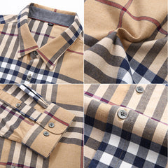 Men's Loose 100% Cotton Large Size Brushed Plaid Shirt