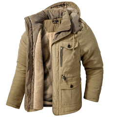 Men's Thick Multi-Pocket Lambswool Hooded Cotton Jacket