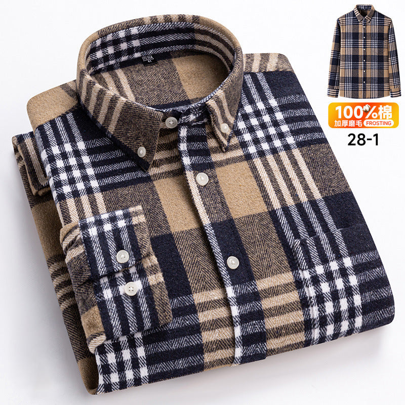 Men's Long-sleeved Brushed Casual Retro Plaid Shirt