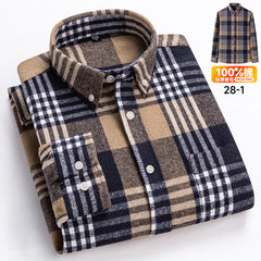 Men's Long-sleeved Brushed Casual Retro Plaid Shirt