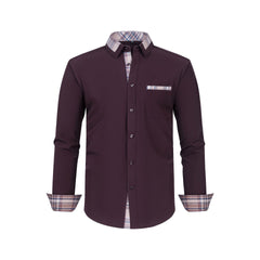 Men's Colorblock Plaid Collar Casual Super Stretch Shirt