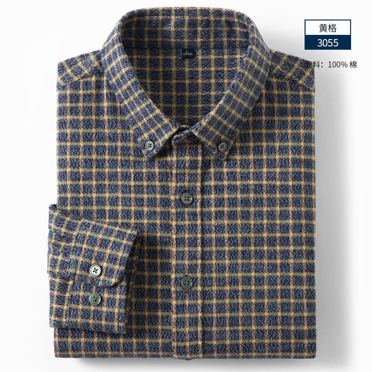 Men's Soft Winter Warm Cotton Brushed Long Sleeve Plaid Shirt