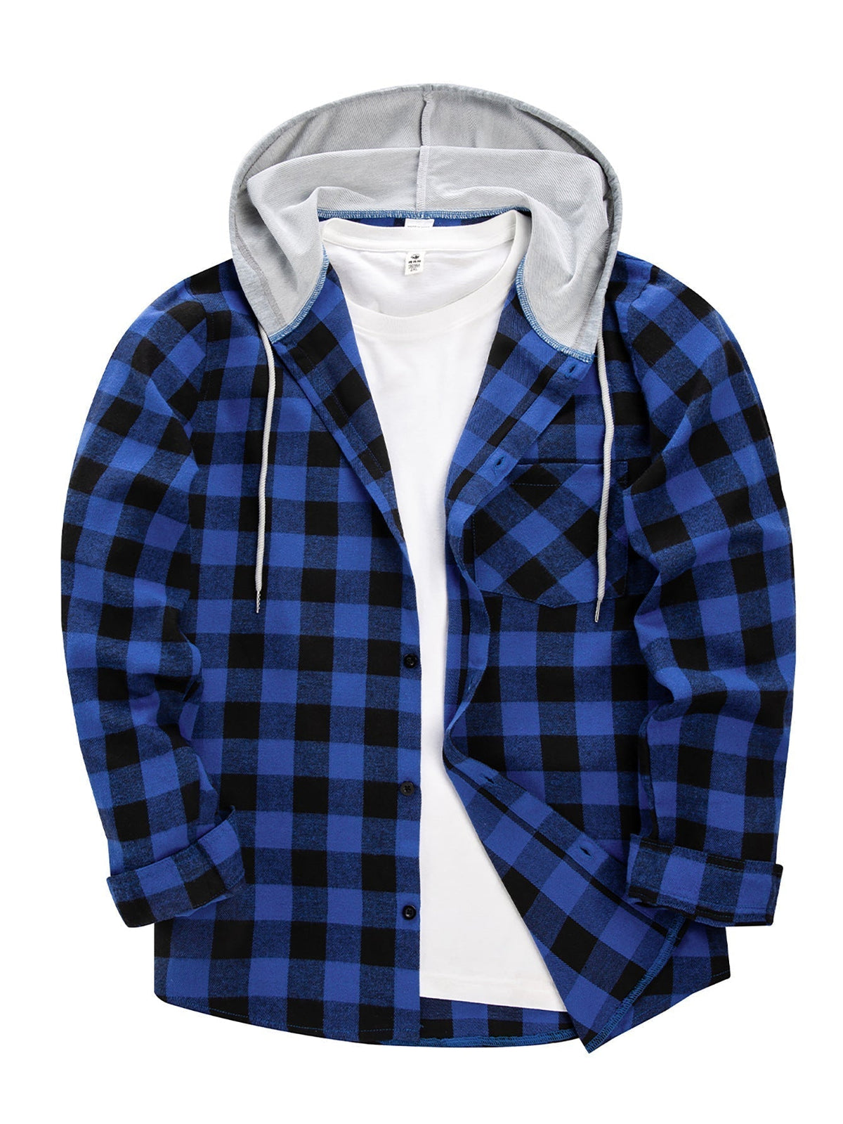 Men's 2024 New Loose Casual Long-sleeved Hooded Plaid Shirt