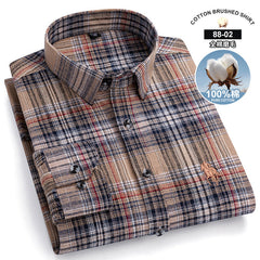 Men's New Pure Cotton Brushed Fashion Casual Plaid Shirt