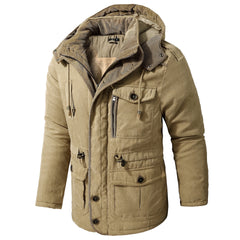 Men's Thick Multi-Pocket Lambswool Hooded Cotton Jacket
