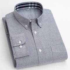 Men's Pure Cotton Oxford Vertical Plaid Striped Business Casual Long-sleeved Shirt