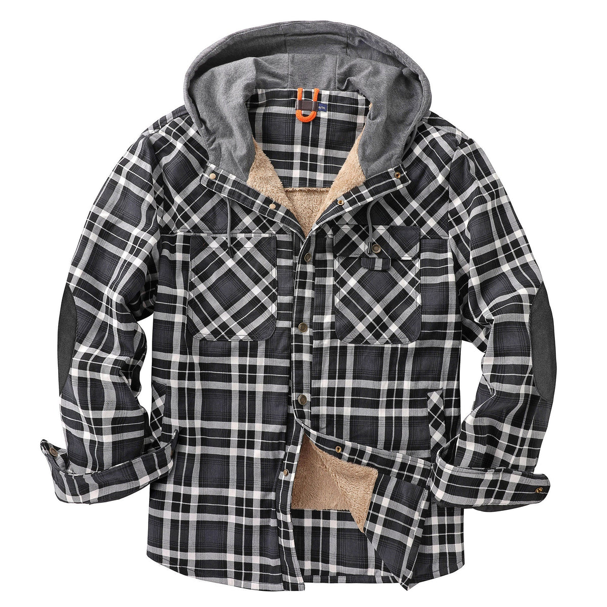 Men's Velvet Windproof Warm Hooded Cotton Plaid Shirt