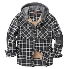 Men's Velvet Windproof Warm Hooded Cotton Plaid Shirt