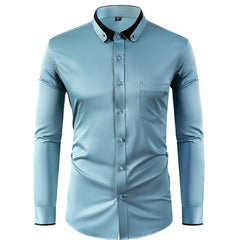 Men's Long Sleeve Contrast Color Stretch Shirt