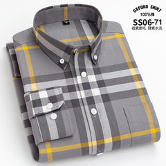 Men's Pure Cotton Oxford Vertical Plaid Striped Business Casual Long-sleeved Shirt