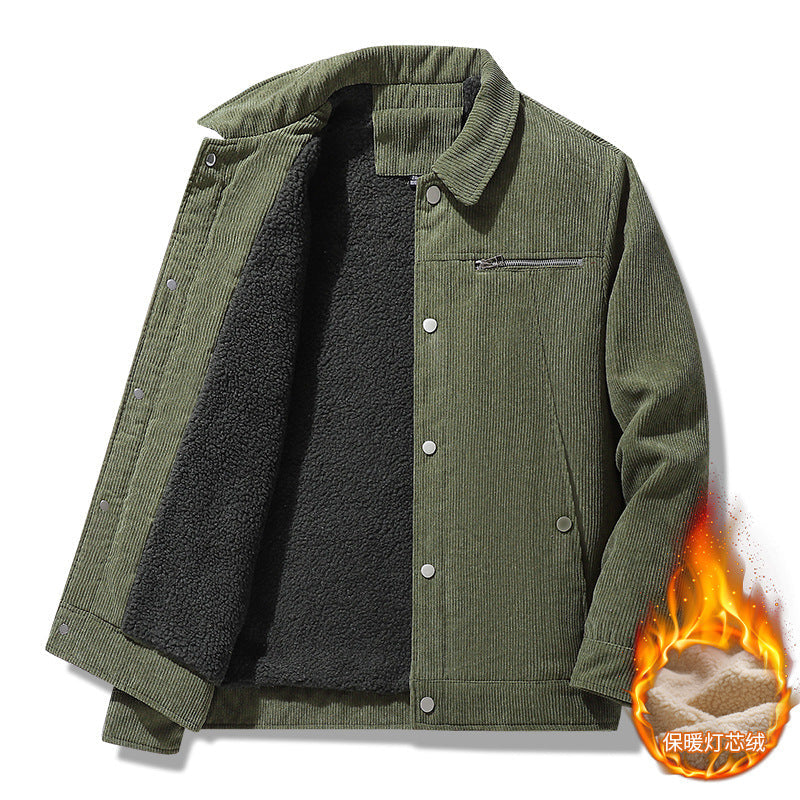 Corduroy cotton loose plus velvet thickened jacket