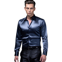 Men's Satin Nightclub Lined Long Sleeve Shirt Performance Shirt