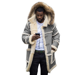 Men's Solid Color Stitching Casual Lapel Hooded Jacket