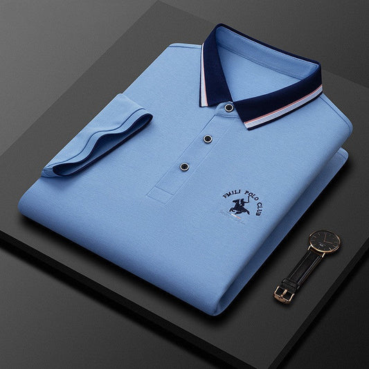 New Pure Cotton Casual Fashion Business Lapel Embroidered Polo Shirt