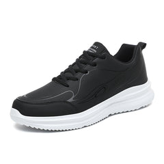 Men's Large Size Leather Waterproof Casual Running Black Sports Shoes