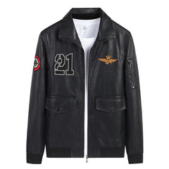 Men's Simple Casual Solid Color Non-Iron Windproof Leather Jacket