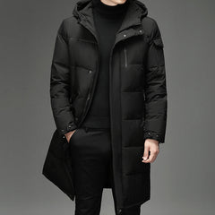 Men's Winter Long Hooded White Duck Down Casual Warm Down Jacket