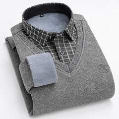 2023 Men's Thermal Fake Two-Piece Long Sleeve Shirt