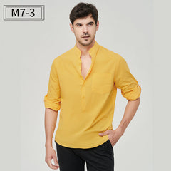 Men's Pure Cotton Stand Collar Linen Shirt