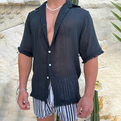 Men's Cotton Linen Casual Loose Solid Color Shirt