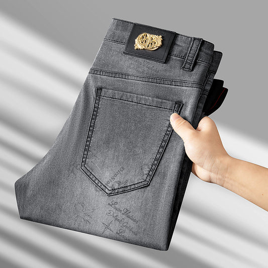 Men's Printed High-end Stretch Slim Straight Jeans