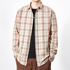 Men's Spring 2024 100% Cotton Loose Plaid Striped Shirt