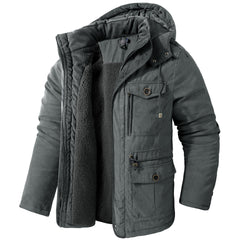 Men's Thick Multi-Pocket Lambswool Hooded Cotton Jacket