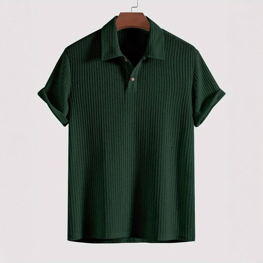Men's Lapel Diamond Knitted Casual Loose Short-sleeved Polo Shirt