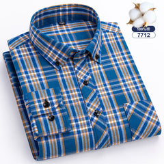 Men's Large Size Cotton Plaid Fashion Casual Long Sleeve Shirt