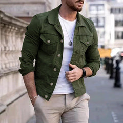 Men's Casual Slim Fit Multi-Pocket Work Denim Jacket