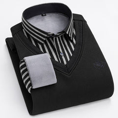 2023 Men's Thermal Fake Two-Piece Long Sleeve Shirt