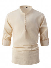 2024 New Fashionable Cotton and Linen Stand Collar Business Slim Casual Shirt