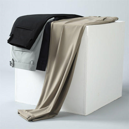 Men's Solid Color Business Casual High Elastic Straight Breathable Trousers
