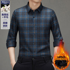 2024 Men's Business Casual Winter Wool Silk Plus Velvet Thickened Shirt