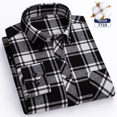 Men's Large Size Cotton Plaid Fashion Casual Long Sleeve Shirt