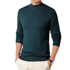 Men's Winter Solid Color Half Turtle Collar Slim Fit Stretch Knit Sweater