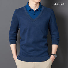 Men's Fake Two-piece Velvet Thickened Loose Casual Knitted Shirt