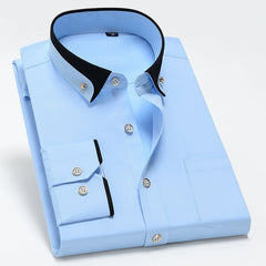 New Men's Business Casual Contrast Color Collar Elastic Comfortable Non-iron Shirt