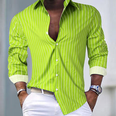 Men's Striped Lapel Striped Long Sleeve Shirt