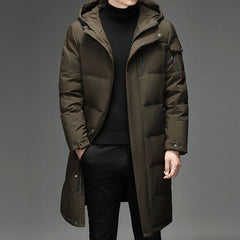Men's Winter Long Hooded White Duck Down Casual Warm Down Jacket