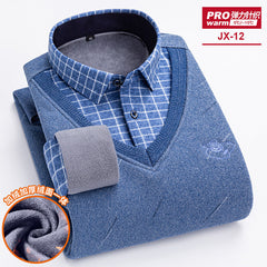 Men's Fake Two-piece Velvet Thickened Loose Casual Knitted Shirt