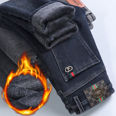 2023 High-End Men's Stretch Slim Winter Velvet Thickened Warm Jeans