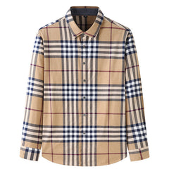 Men's Loose 100% Cotton Large Size Brushed Plaid Shirt