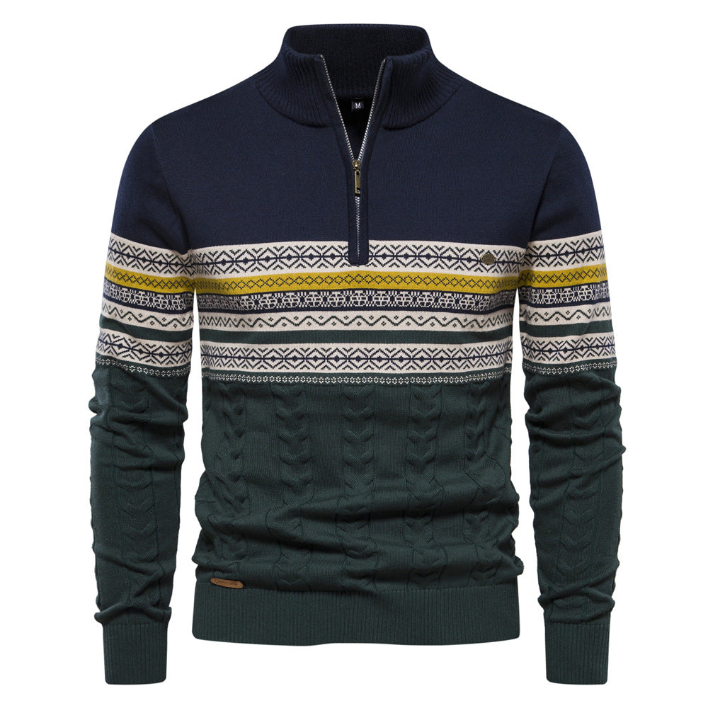 2023 Men's New Stand Collar Half Zipper Knitted High Quality Sweater