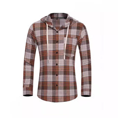 Men's Casual Plaid Hooded Long Sleeve Shirt