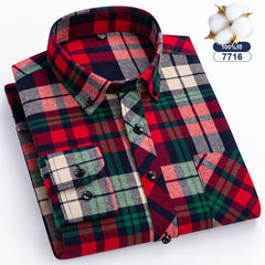 Men's Large Size Cotton Plaid Fashion Casual Long Sleeve Shirt