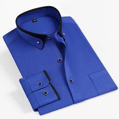 New Men's Business Casual Contrast Color Collar Elastic Comfortable Non-iron Shirt